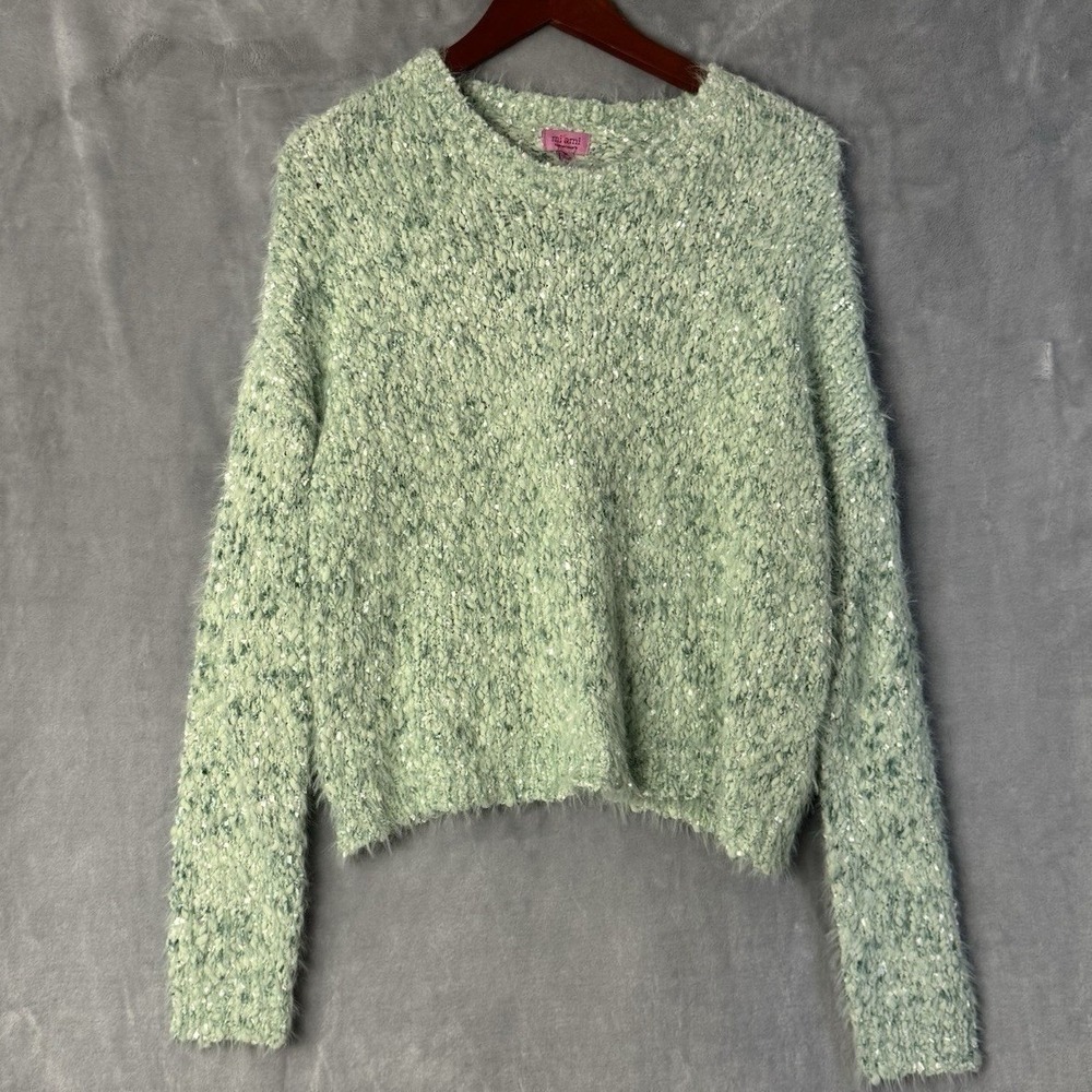 NWT mi ami sweater womens xl green long sleeve fuzzy knit pullover francescas